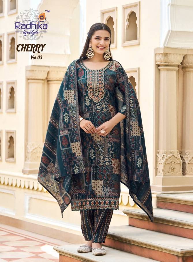 Cherry Vol 3 By Radhika Printed Embroidery Kurti With Bottom Dupatta Wholesale Market In Surat
